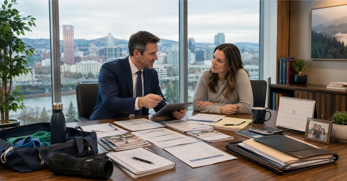 Oregon personal injury attorney explaining legal options to an injured client after PIP benefits have been exhausted.