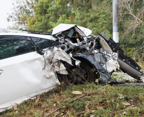 Severely damaged vehicle after a serious Salem car accident illustrating the potential impact of a major collision.