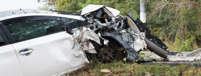 Severely damaged vehicle after a serious Salem car accident illustrating the potential impact of a major collision.